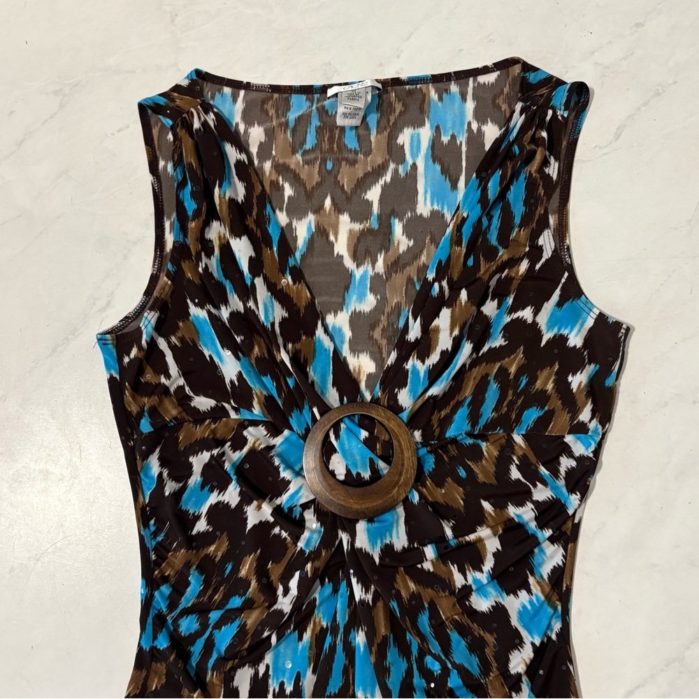 Vintage Cache Y2K Size Medium Leopard Print Babydoll Tank Top Party Mobwife City - Picture 3 of 5